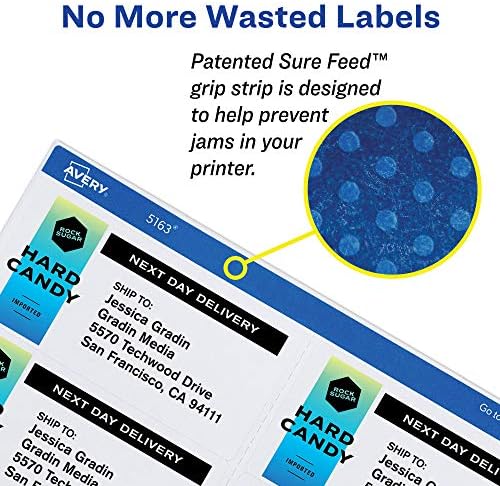 Avery Printable Shipping Labels, Sure Feed Technology, 3-1/3" x 4", White, Laser/Inkjet Printable, 60 Blank Mailing Labels (15264) (Pack of 2) - Image 2