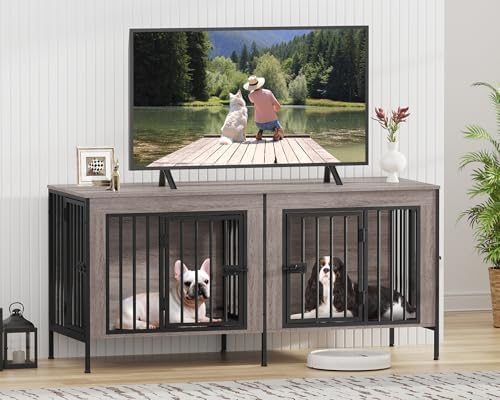 EasyCom 55.12" Dog Crate Furniture for 1 or 2 Dogs, 0-20 Pounds, Oak Grey - Image 7