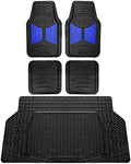 FH Group Monster Eye Full Set Rubber Floor Mats w. Trimmable Vinyl Trunk Liner/Cargo Mat Black- Fit Most Car, Truck, SUV, or Van (Blue/Black) F11313- F16403 by FHGroup