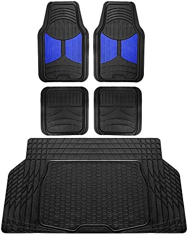 FH Group Monster Eye Full Set Rubber Floor Mats w. Trimmable Vinyl Trunk Liner/Cargo Mat Black- Fit Most Car, Truck, SUV, or Van (Blue/Black) F11313- F16403 by FHGroup