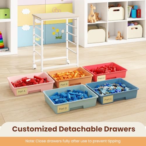 Giantex 5 Drawers Rolling Cart with Wheels, Wood Top, Sturdy Frame - Image 5