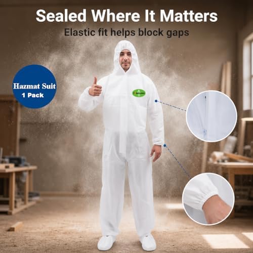Painting Protective Suit, SMS Full Body Hazmat Suits Coveralls with Hood and Elastic Wrists for Mechanic Work - Image 5