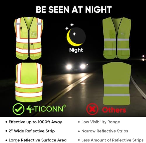 TICONN High Visibility Reflective Safety Vest for Men & Women, ANSI Class 2 - Image 3
