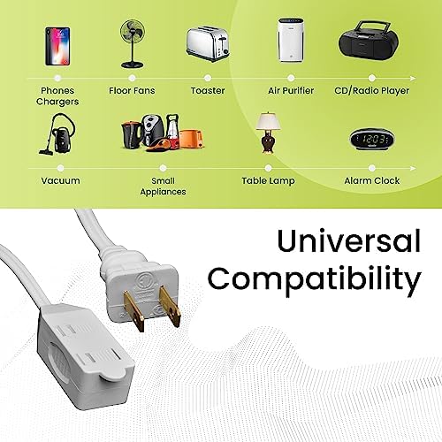 Go Green Power Inc. 20ft Household Extension Cord, White, 3 Outlets, 16/2, Indoor Use Only - Safe, Reliable, and Child-Safe Covers - Ideal for Everyday Electronics - Image 4