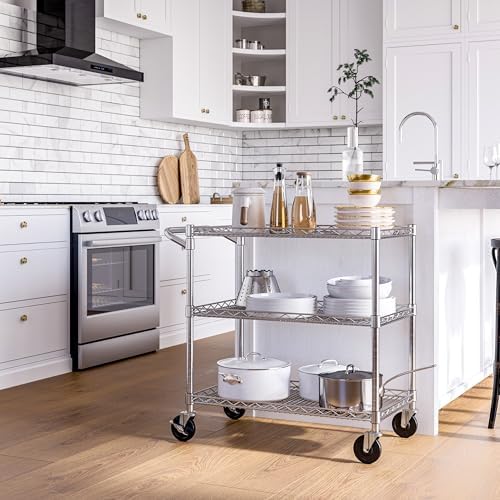 Seville Classics UltraDurable NSF Commercial Heavy Duty Metal Rolling Utility Cart, w/ Steel Shelves, Handle Bar for Restaurant, Garage, Warehouse, Kitchen, Office, Top Shelf (36"W x 18"D) - Image 3
