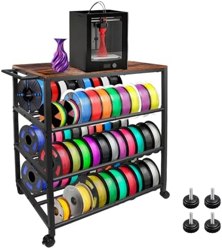 3D Printer Filament Storage 4-Tier 3D Printer Stand with Storage Printer Shelf with Wheels, Heavy Duty 3D Filaments Storage Shelf Printers Cart for Workshop, Studio, Garage by Unknown