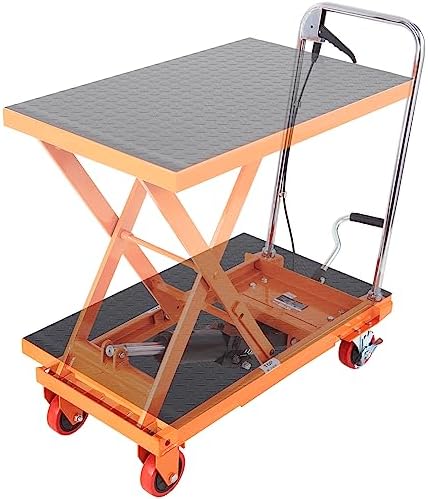 VEVOR TF23 Hydraulic Lift Table Cart, 500lbs Capacity 28.5" with 4 Wheels and Non-Slip Pad, for Material Handling and Transportation, Orange by VEVOR