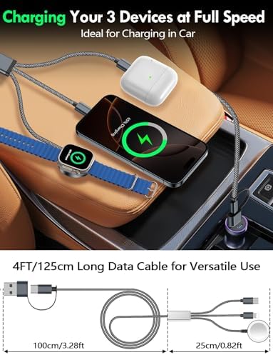 Travel Essentials for Apple Watch Charger,iPhone Charger,3 in 2 Type C/Lightning/Magnetic Fast Charging Docks,Multi Charging Cable Portable Designed for iWatch Series-4FT - Image 6