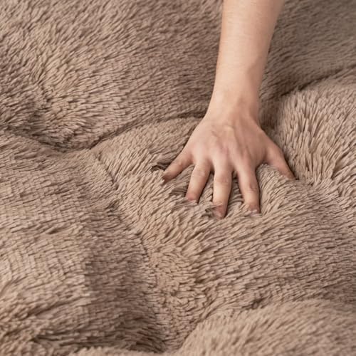 EHEYCIGA Fluffy Dog Crate Bed, Plush Extra Large Plus Dog Pillow, Camel - Image 4