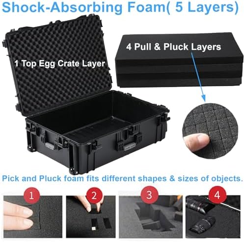 Regetek Rolling Case with Foam, 37 x 25.5 x 12 Inch, Transport Hard Case with Wheels/ 3 Large Handles for Camera, Tool, Equipment, Crushproof,Waterproof, Lockable, Inner 33.66" x 22.64" x 9.06" - Image 5