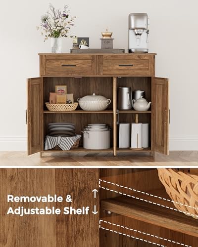 Homhedy Coffee Bar Storage Cabinet with Drawers, Kitchen Buffet Cabinet - Image 4