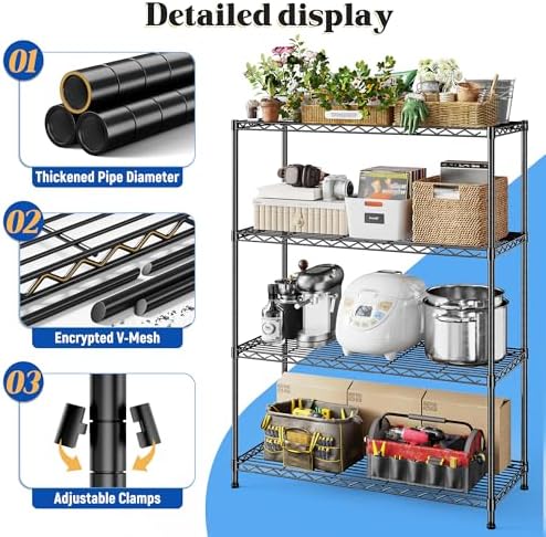 DurayLoly Heavy Duty 4-Tier 620LBS Storage Rack, Adjustable Shelves, Black - Image 4