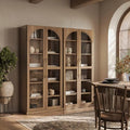 BELLEZE 67" Storage Cabinet Set of 2, 6 Shelf Glass Bookshelf Display Cabinet, Modern Wood Wine Curio Cabinets with 4 Adjustable Shelves, Trophy Display Case for Living Room, Wine, Camel by BELLEZE