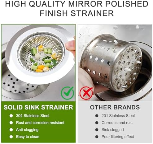 3pcs Heavy Duty Stainless Steel Slop Basket Filter Trap, 4.5" Top / 2.95" Mesh Metal Sink Strainer,Perfect for Kitchen Sink/Bathroom Bathtub Wash Basin Floor Drain Balcony Drain Hole,Utility - Image 3