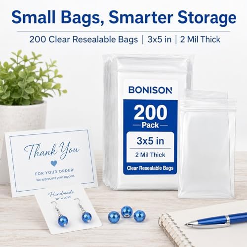 Small Plastic Bags, 200 Pack 3x5 inch 2 Mil Thick Mini Zip Jewelry Bag for Jewelry Cards, Stickers, Cookies, Crafts, Samples, Seeds, Small Business Packaging & Home Organization - Image 5