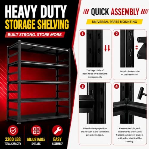 Garage Shelving, 3300 LBS Storage Shelves with Side Guard - Image 6