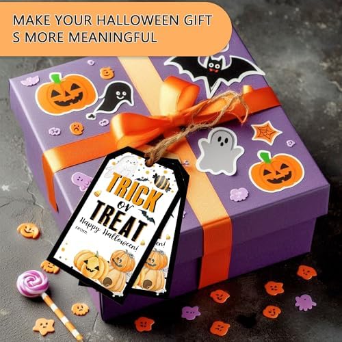 Halloween Paper Gift Tags with String-50Pcs,Trick Or Treat for You Happy Halloween Tags for Goodie Bags, 2 x 3.5 Inch Writable Waterproof Hanging Labels for Decor Party Supplies, Gift Wrapping-B05 - Image 4