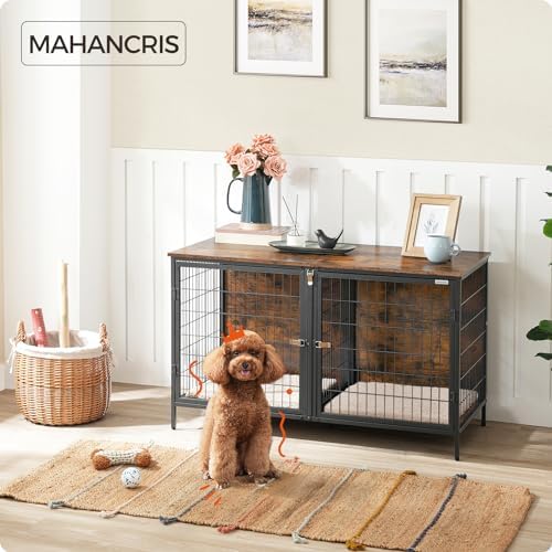 MAHANCRIS Dog Crate Furniture for 2 Dogs, 43.3" Dog Kennel with Removable Divider, Heavy Sturdy Dog Furniture Style Double Cage for Small Medium Dog, Indoor Pet House End Table, Rustic Brown DCHR1201 - Image 3