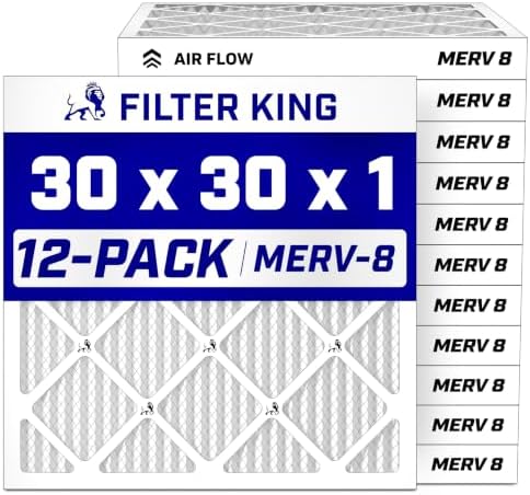 Filter King 30x30x1 Air Filter (MERV 8) (12-Pack) Dust & Allergy Control AC Furnace Filters, MADE IN USA, HVAC, Pleated, Electrostatic (Actual Size: 29.5 x 29.5 x .75) by FilterKing