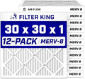 Filter King 30x30x1 Air Filter (MERV 8) (12-Pack) Dust & Allergy Control AC Furnace Filters, MADE IN USA, HVAC, Pleated, Electrostatic (Actual Size: 29.5 x 29.5 x .75) by FilterKing