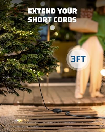 DEWENWILS 3Ft Outdoor Extension Cord, Short Extension Cord 16 AWG SJTW for Indoor Use, 3 Prong Grounded Outlets Plugs, Small Power Cable for Decor and Lights, Black, ETL Listed, 2 Pack - Image 3