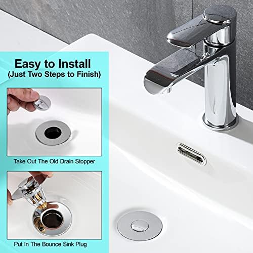 Universal Bathroom Sink Stopper - Stainless Steel Bounce Drain Filter, Pop Up Drain Stopper, Bullet Core Push Type Sink Stopper for Wash Basin, Sink Drain Plug with Anti-Clogging Strainer, Chrome - Image 4