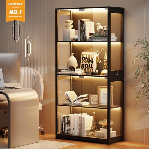 BROTTAR Display Cabinet with Glass Doors, 4-Tier Display Case, Black - Image 5