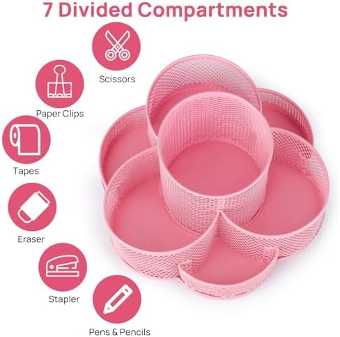 Topwey Pink Rotating Pencil Holder for Desk Office - Image 4