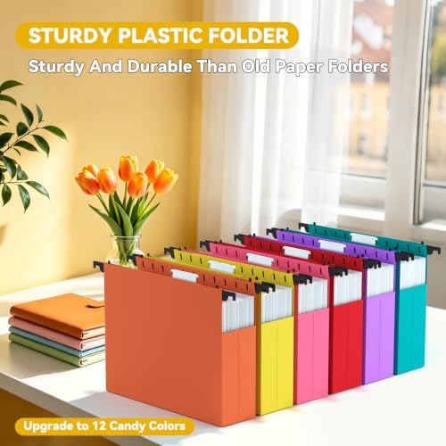 Large Hanging File Folders Letter Size,2.5" Expansion Heavy Duty Home Office Hang Folder,Plastic File Cabinet Folders with Tabs,12 Pack Colorful Hanging File Organizer for Medical Charts - Image 2