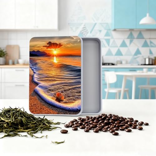 Large Metal Tins Box-7.1” x4.7”x2“ Rectangular Empty Storage Box With Lid Decorative Organizer Storage Tin Case For Office/Cookie/Candy/Jewelry/Photo/Letter-Seaside Sunset - Image 5