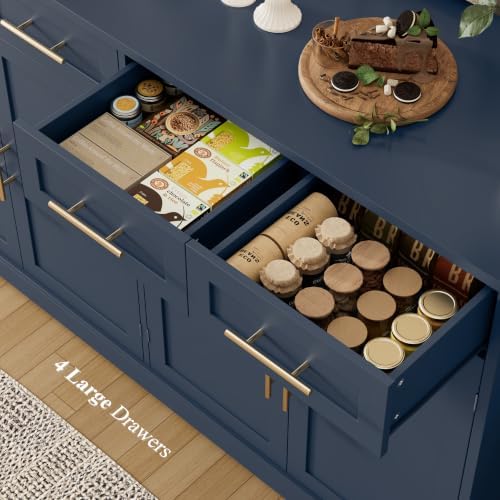HOSTACK Sideboard Buffet Cabinet with Storage, Kitchen Cabinet, Blue/Gold - Image 5