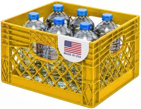 EconoHome Milk Crate - Stackable Storage Crate with Built-In Handles - Heavy Duty Plastic Material - Ventilated Organizer Bin for Garage, Pantry, Classroom, Office & Moving - Yellow, 13x13x11, 1-Pack by EconoHome