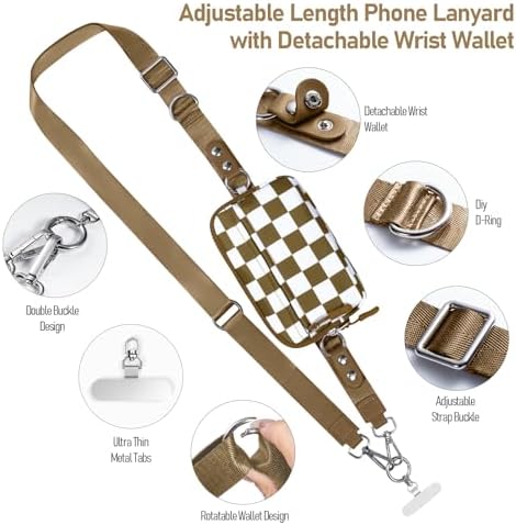 Tiostep Clip and Go Strap for Phone with Wallet Crossbody Phone Lanyard Adjustable and Detachable RFID Wristlet Wallet (Camel Checkered, Large) - Image 2