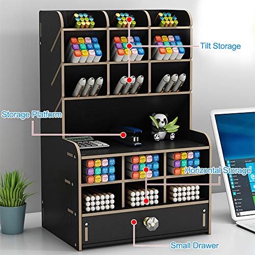 Hggzeg Wooden Desk Organiser with Drawer (B16-Black) - Image 6