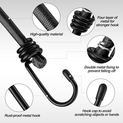 WORKPRO 24" Bungee Cords with Hooks, 4 Pack Heavy Duty Outdoor Bungee Strap - Image 5