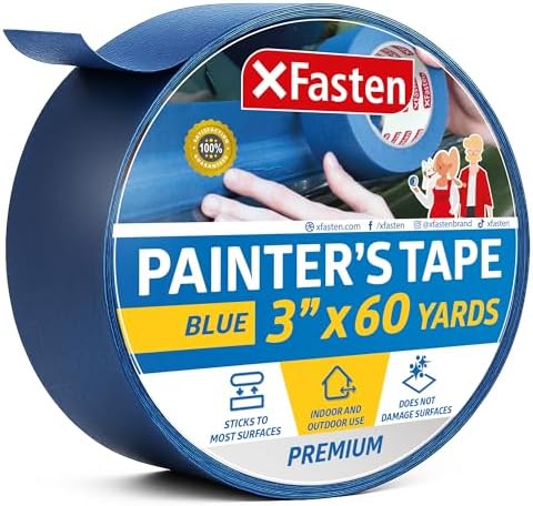 XFasten Professional Blue Painters Tape, Multi-Use, 3 Inches x 60 Yards Blue Tape - Sharp Edge Line Technology, Produces Sharp Lines | Residue-Free and Artisan Grade Wall Trim Tape by XFasten