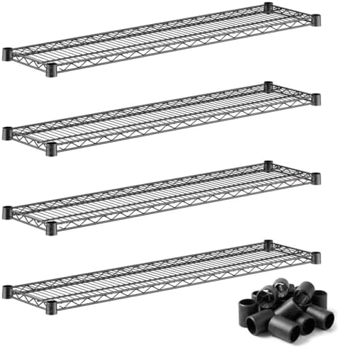 4-Pack Commercial 12"x48" Black Epoxy Wire Shelves NSF Heavy Duty Storage Rack Parts by Zedfire
