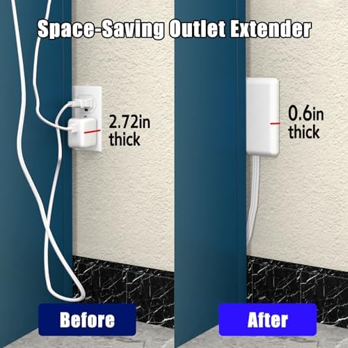 CABOCASA 8FT Flat Plug Extension Cord Power Strip 3 Outlets White Downward - Image 5