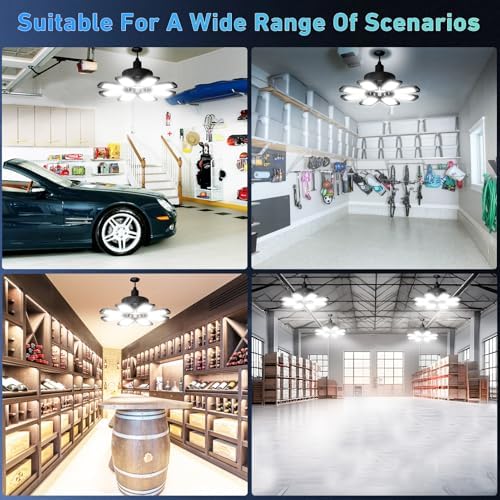 Garage Light 4 Pack - 240W 24000LM 6500K Garage Lights Ceiling LED with 8+1 Deformable Panels, E26/E27 Screw Socket in LED Shop Light for Workshop, Basement, Gym, Barn, Warehouse etc Bay Lighting - Image 7