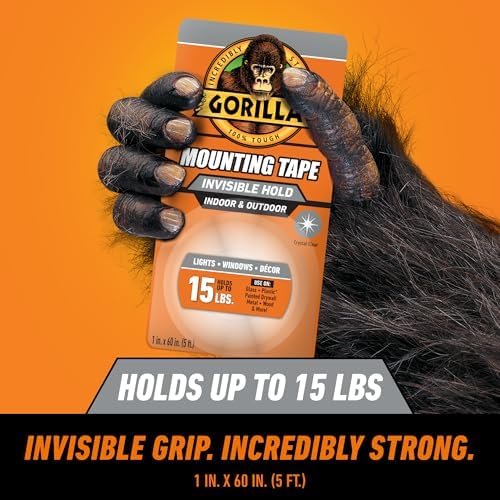 GORILLA Invisible Hold Mounting Tape, Holds Up to 15 lbs, Clear, 1" x 60", (Pack of 6) - Image 3