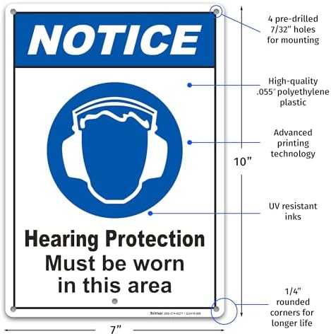 Brimar - 7" x 10" - Hearing Protection Must Be Worn Sign - .055″ Polyethylene Plastic - Bold Text - Easy Installation - Image 2