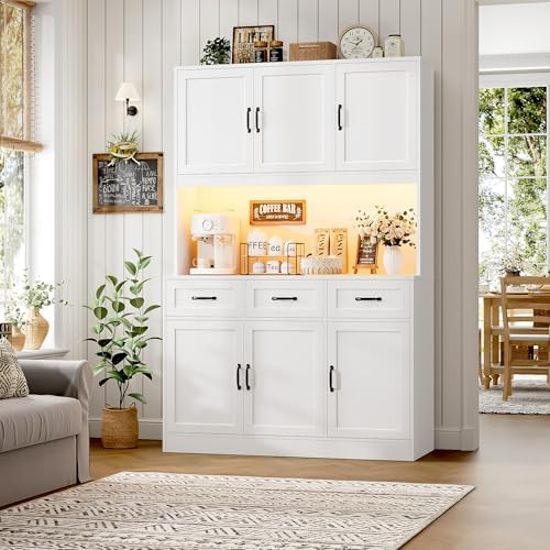 HOSTACK Kitchen Pantry Storage Cabinet, Tall Kitchen Hutch Cabinet, White - Image 2