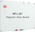 MaxGear Glass White Board 48x36 Inches, Wall Mounted Magnetic Glass Dry Erase by MaxGear