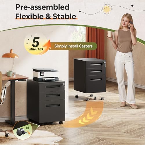 DEVAISE 3 Drawer Mobile File Cabinet, Fully Assembled Except Casters - Image 6