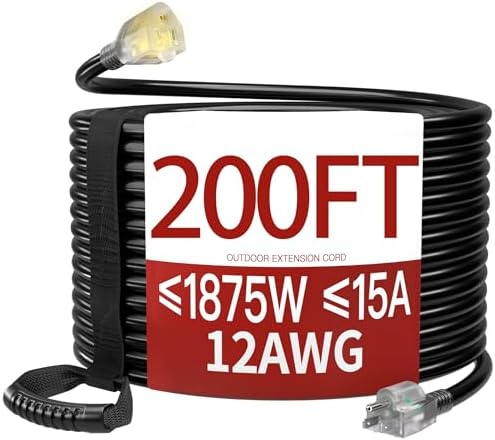 Skrizcable 200 FT 12 Gauge Heavy Duty Extension Cord Outdoor, Black by Skrizcable