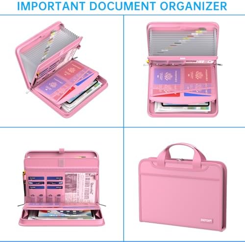 ENGPOW Accordion File Organizer,Fireproof Expanding File Folder with Multi Pockets,13 Pockets Document Organizer with Handle & Labels,Portable Home Travel Safe Storage Folder for Letter A4 Files,Pink - Image 3