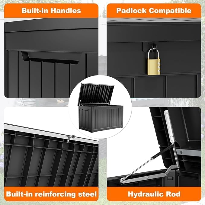 280 Gallon Resin Deck Box, Lockable Patio Outdoor Storage Box - Image 2