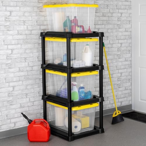 Sterilite 4-Tier Tote Rack & 4-Pack 27 Gallon Storage Box, Shelf and Tote Organizers - Plastic Shelving Unit and Container Bins for Bathroom, Garage, Pantry, Bookshelf, and Bedroom Organization - Image 5