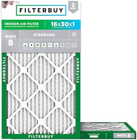 Filterbuy 16x30x1 Air Filter MERV 8 Dust & Allergy Defense (2-Pack) by Filterbuy