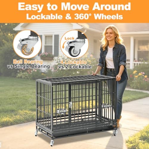 Homey Pet Three Tier 37" Heavy Duty Stackable Dog Crate with Wheels - Image 6